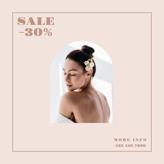 Goods Discount Announcement with Beautiful Young Woman Instagram Design Template