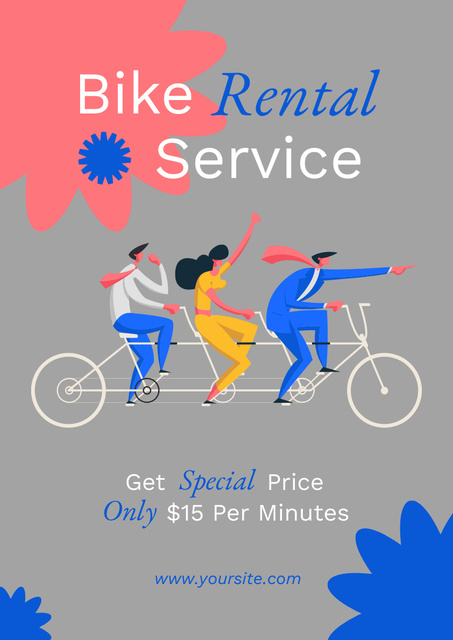 Bike Rental Services with Illustration of Cyclists Poster A3 Tasarım Şablonu