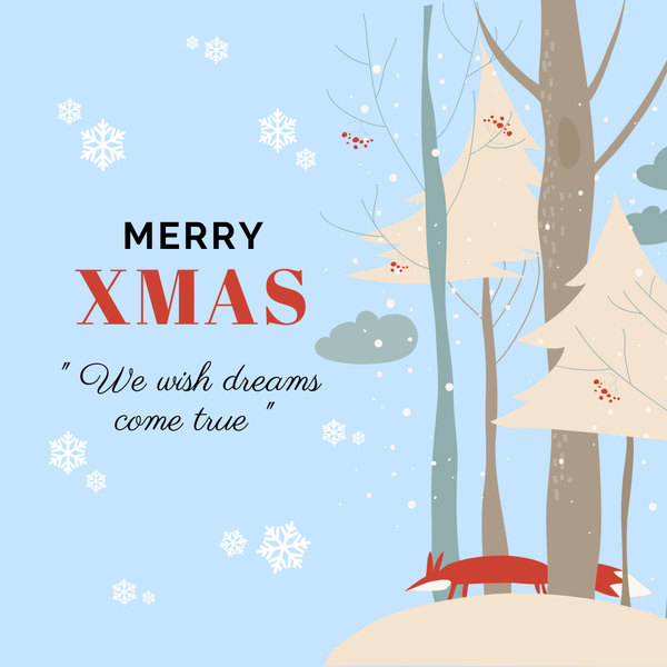 Greeting Christmas Card with Image of Winter Forest