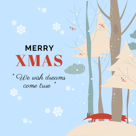 Greeting Christmas Card with Image of Winter Forest Instagram Design Template