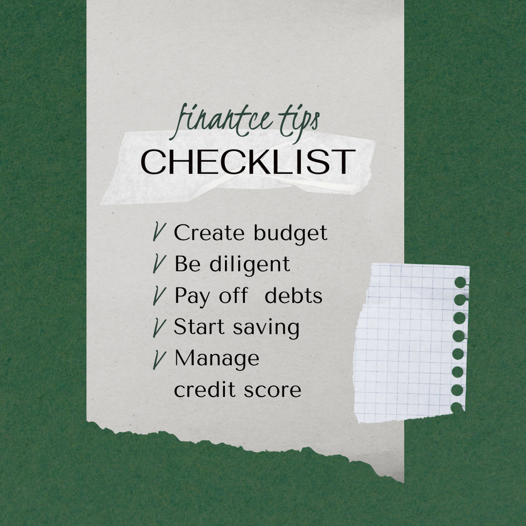 Checklist with Finance Tips Instagram Design Template