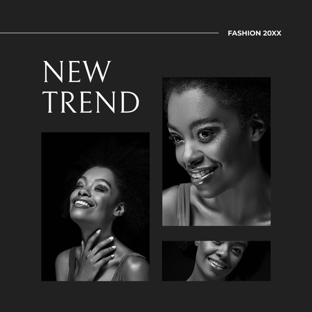 Продвижение новой модной тенденции с черным коллажем Instagram – шаблон для дизайна