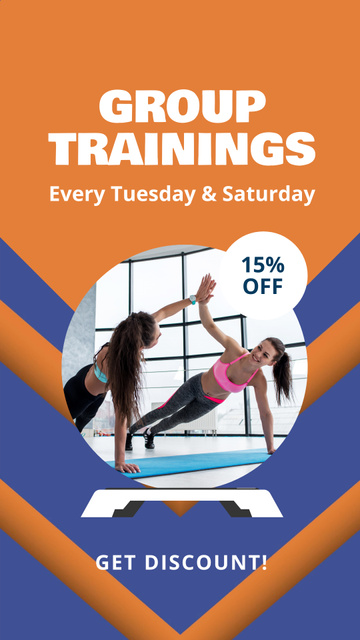 Plantilla de diseño de Fitness Group Trainings Ad With Discount Instagram Video Story 