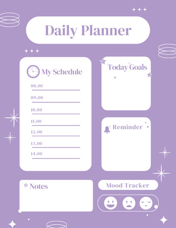Modèle de visuel Planificateur quotidien minimal en violet - Notepad 8.5x11in