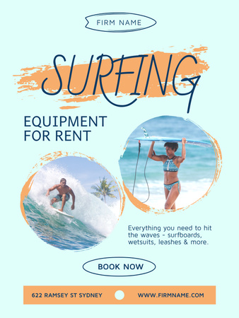 Surfing Equipment for Rent Poster US Design Template