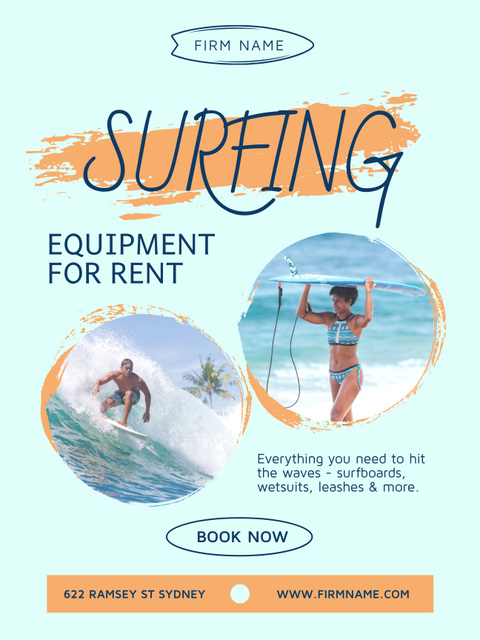 Plantilla de diseño de Surfing Equipment for Rent Poster US 
