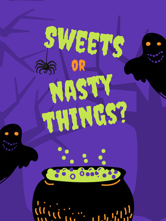 Plantilla de diseño de Celebración de Halloween con Spooky Cauldron y Monsters Poster US 