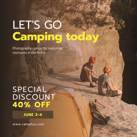Tourists Sitting on Hillside for Camping Ad Instagram Design Template
