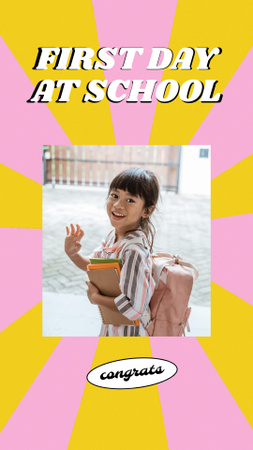 Modèle de visuel retour à l'école avec mignonne élève fille avec sac à dos - Instagram Story