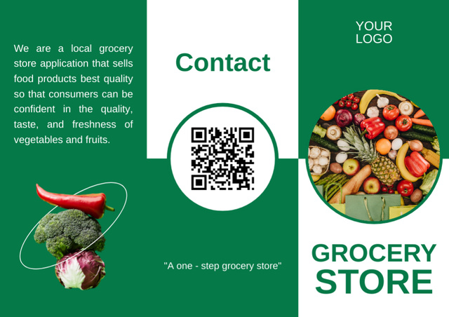 Ontwerpsjabloon van Brochure van Local Grocery Store With Quote In Green