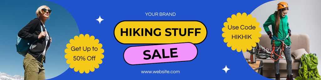 Designvorlage Sale of Hiking Stuff with Hikers für Twitter