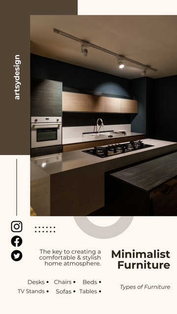 Designvorlage Furniture Ad with Stylish Kitchen für Instagram Story