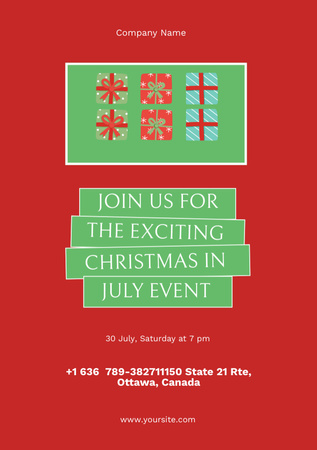 Plantilla de diseño de Anuncio de celebración navideña de julio en rojo Postcard A5 Vertical 