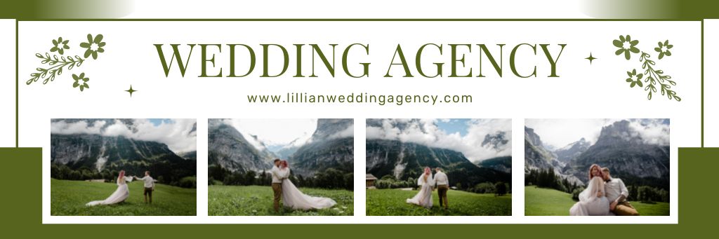 Services of Wedding Agency with Couple in Mountains Email header Modelo de Design