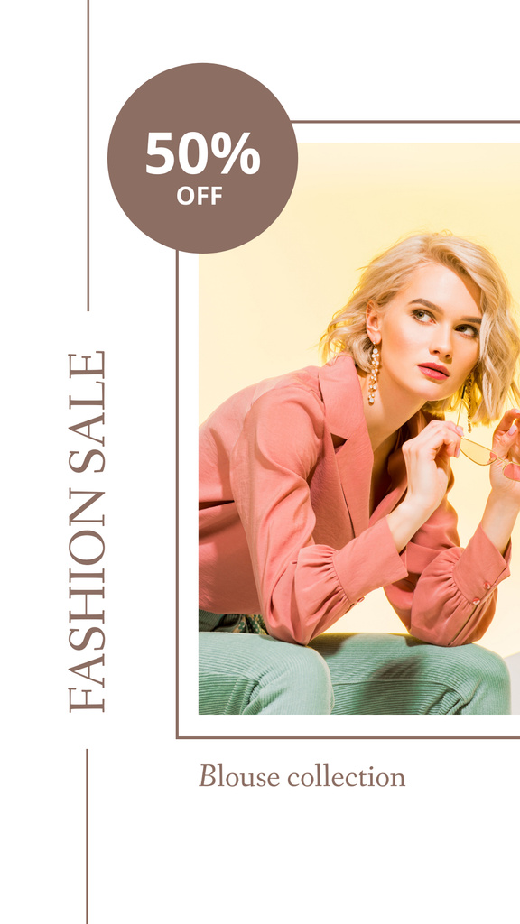 Fashion Sale Ad with Stylish Young Blonde Instagram Story Design Template