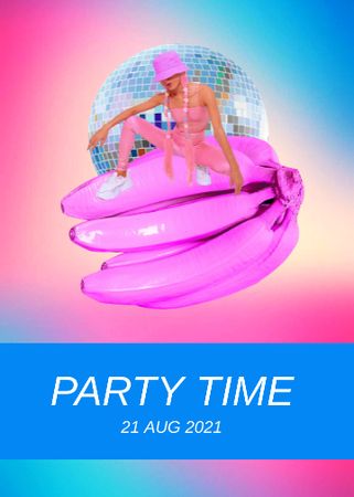 Party Announcement with Girl and Pink Bananas Invitation Πρότυπο σχεδίασης