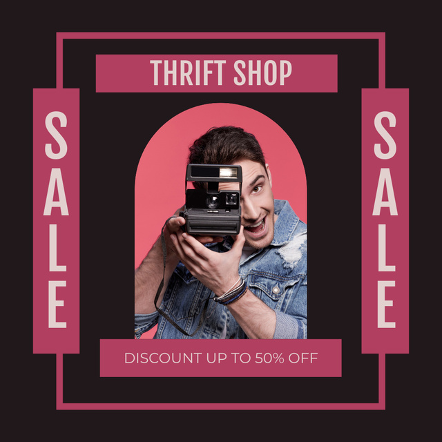 Retro photographer for thrift shop purple Instagramデザインテンプレート