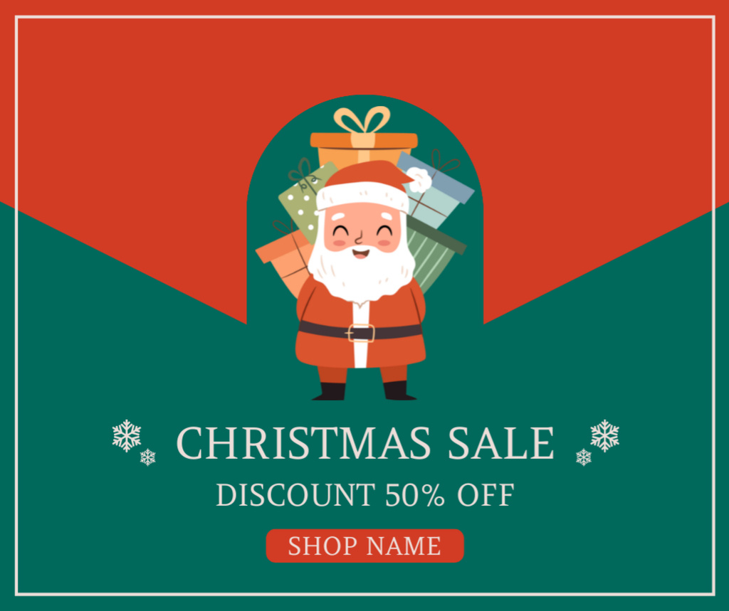 Cartoon Santa Claus with Gifts for Christmas Sale Facebook Design Template