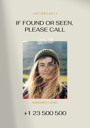 Plantilla de diseño de Announcement of Missing Young Girl Poster 