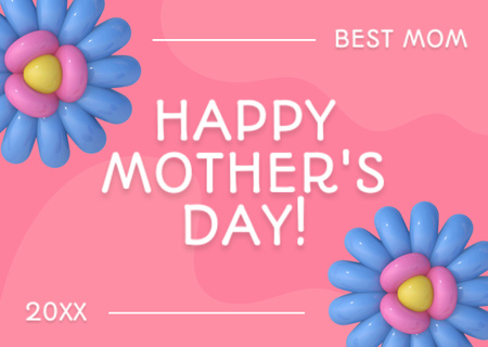 Mother's Day Greeting with Bright Balloon Flowers Card Design Template