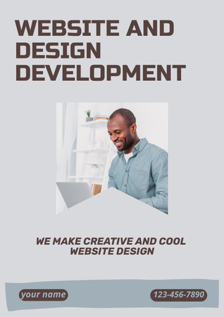Man on Website and Design Development Course Poster Design Template
