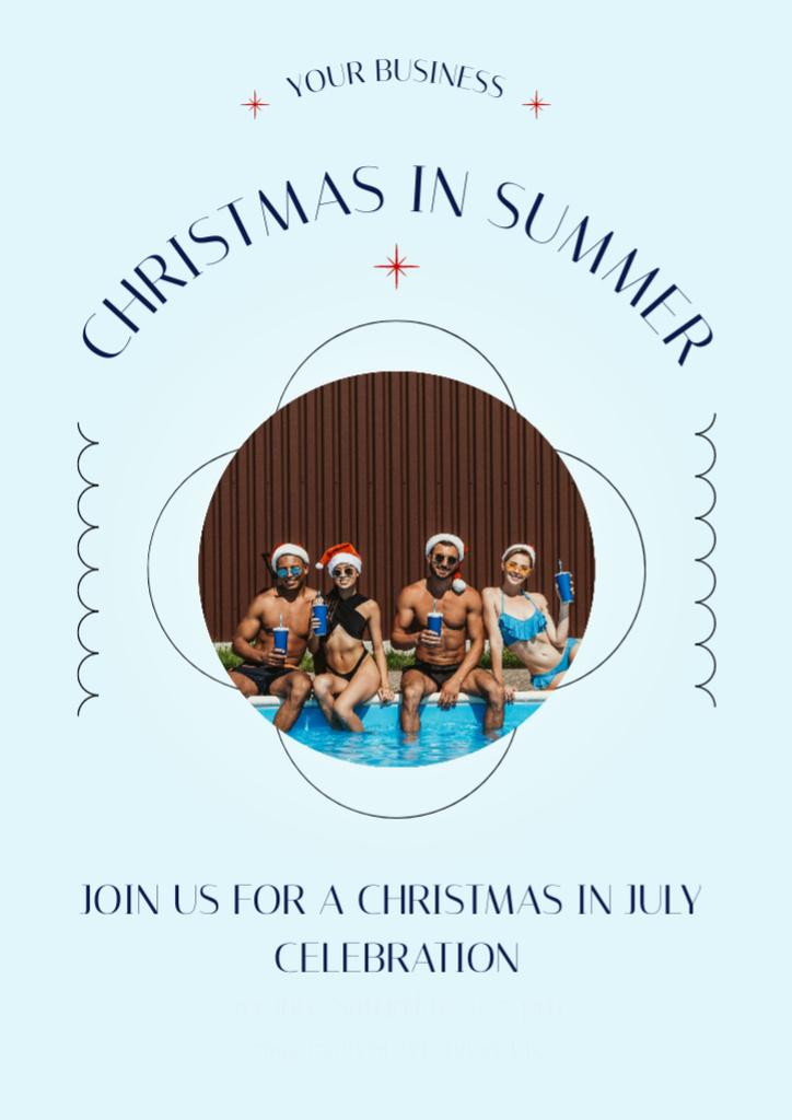 Christmas Party in Summer by Pool Flyer A4 Design Template