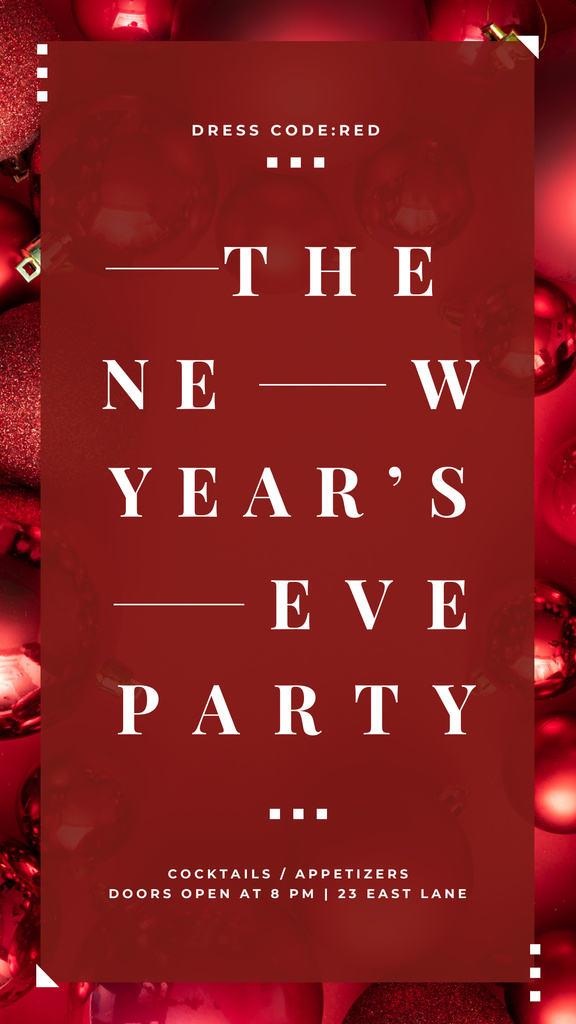 New Year Party Invitation Shiny Red Baubles Instagram Story Modelo de Design