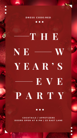 New Year Party Invitation Shiny Red Baubles Instagram Story Design Template