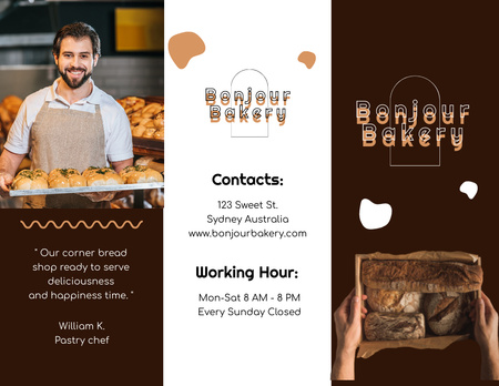 Handsome Baker with Tray of Fresh Loaves of Bread Brochure 8.5x11in Design Template