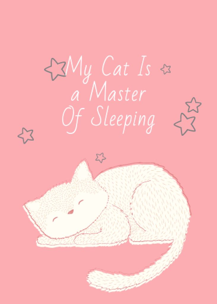 Designvorlage Cute Cat Sleeping in Pink für Invitation