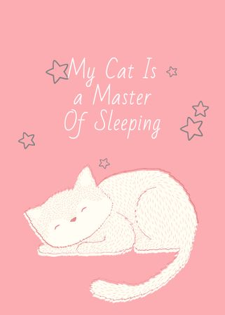 Platilla de diseño Cute Cat Sleeping in Pink Invitation