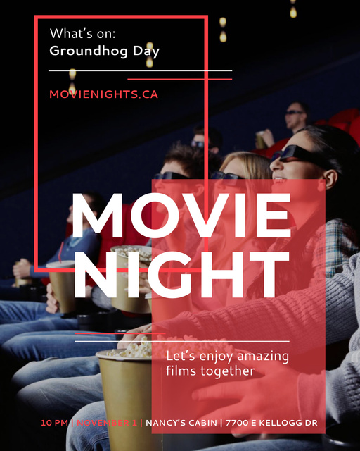 Movie Night Event with People in 3d Glasses in Cinema Poster 16x20in – шаблон для дизайна