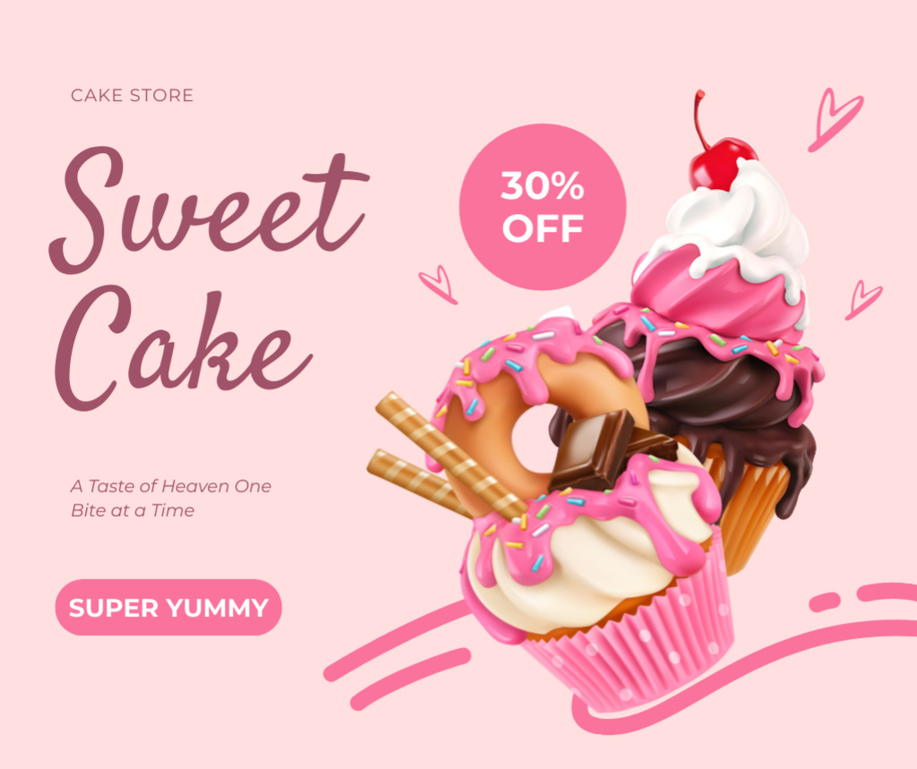 Sweet Cakes and Cupcakes Sale Ad on Pink Facebook Design Template