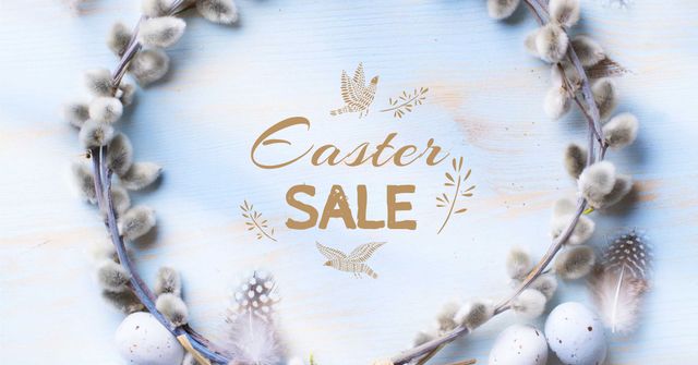 Plantilla de diseño de Easter Sale in Willow Wreath Facebook AD 