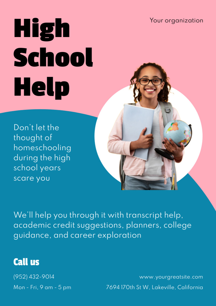 Home Education Ad with Student holding Globe and Notebook Poster A3 Modelo de Design