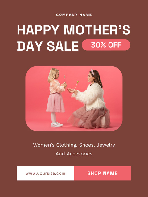 Modèle de visuel Mother's Day Sale Announcement with Cute Mother and Daughter - Poster US