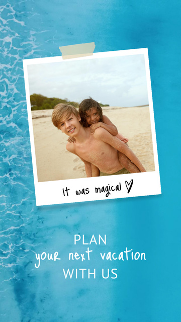 Travel Inspiration with Happy Children on Beach Instagram Story Design Template