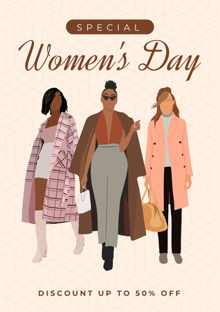 Ontwerpsjabloon van Poster van Internationale Vrouwendagviering met stijlvolle vrouwen