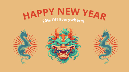 Chinese New Year Discount Announcement with Cartoon Tirgs FB event cover Design Template