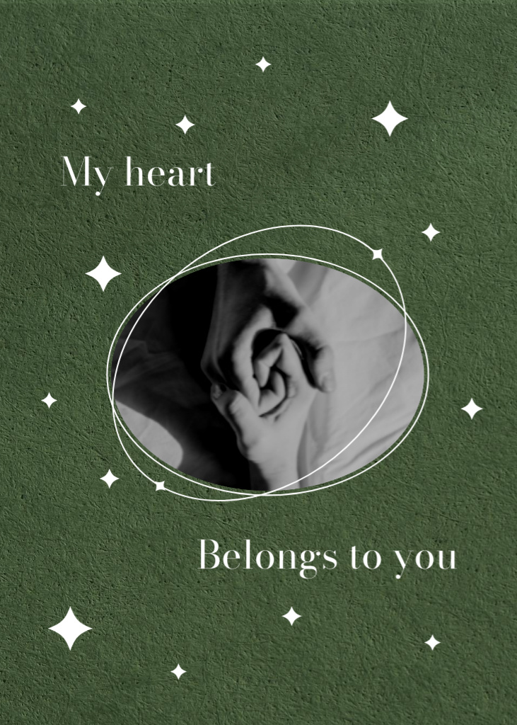 Plantilla de diseño de Love Phrase With Couple Holding Hands with White Stars Postcard 5x7in Vertical 