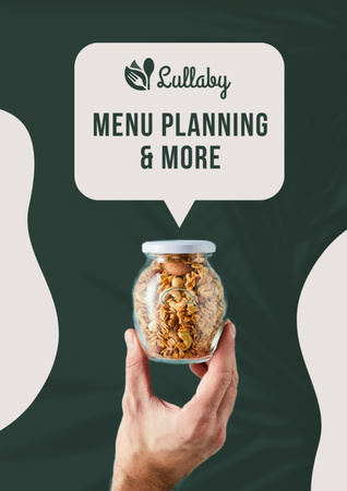 Ontwerpsjabloon van Flyer A4 van Aanbieding voor gezonde menuplanning met pot muesli in de hand
