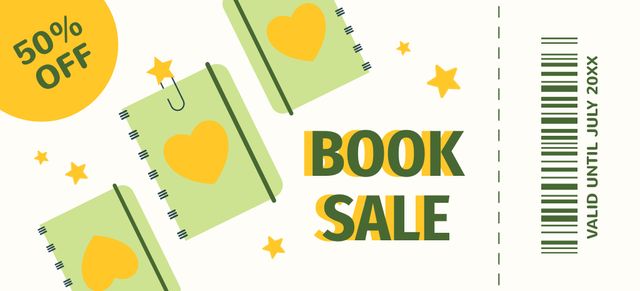Designvorlage Bookstore Ad with Cute Illustration of Books für Coupon 3.75x8.25in