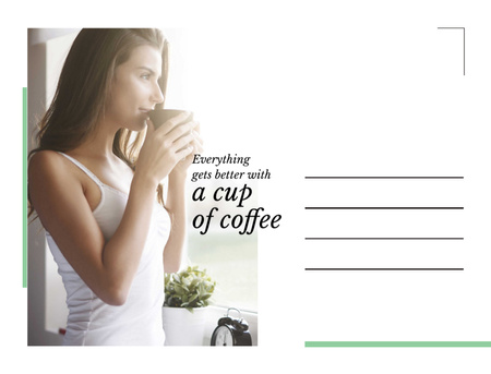 Plantilla de diseño de Coffee Drinking Photo with Nice Quote Postcard 4.2x5.5in 