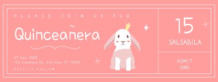Ontwerpsjabloon van Ticket van Celebration Invitation Quinceañera with Cute Bunny