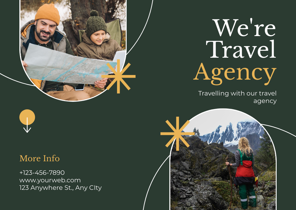 Ontwerpsjabloon van Card van Travel Agency Offers of Hiking and Active Recreation