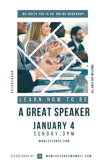 People Applauding At Speaker Workshop In January Invitation 4.6x7.2in Design Template