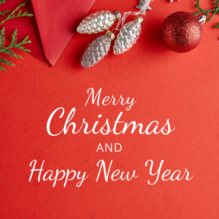 Plantilla de diseño de Feliz Navidad y próspero año nuevo sobre fondo rojo tradicional Instagram 
