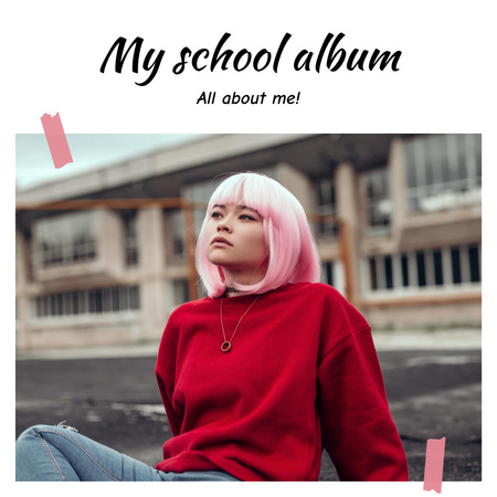 School Graduation Album with Teenage Girl Photo Book Design Template