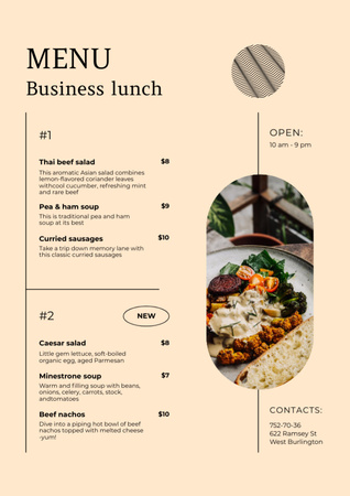Ontwerpsjabloon van Menu van Delicious Business Lunch With Description Offer