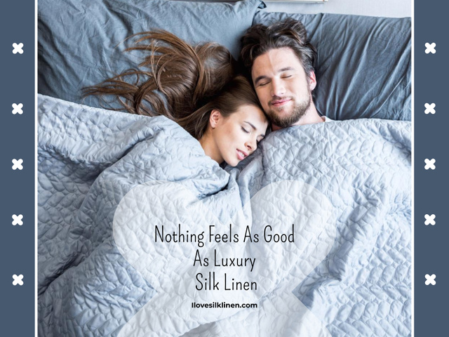 Luxury Silk Linen with Happy Couple in Bed Poster 18x24in Horizontal Design Template